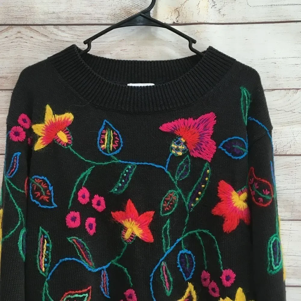 VINTAGE ROSANNA‎ EMBROIDERED SWEATER IN BLACK